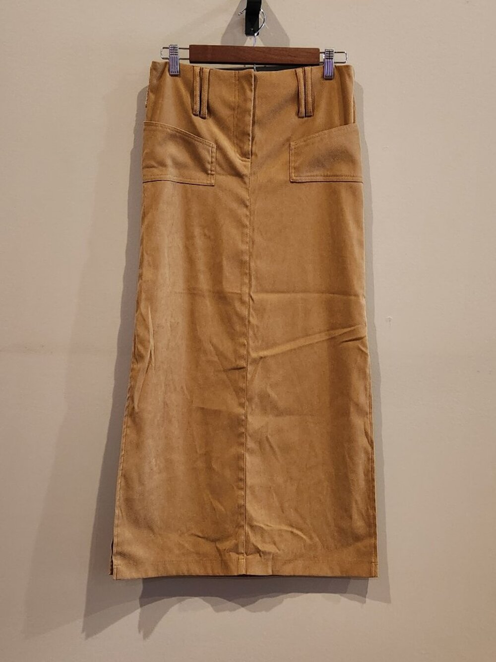 Exact Change Faux Suede Midi Skirt Tan Camel Vintage Y2K Size 3
